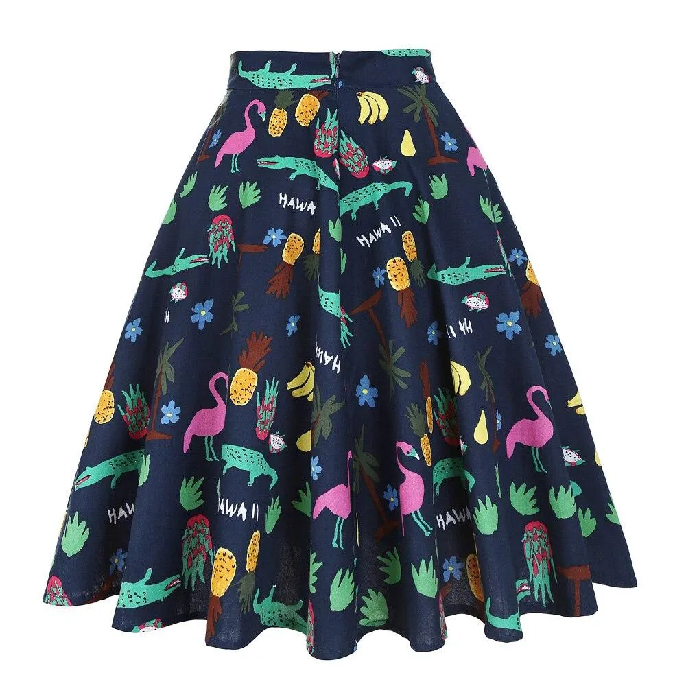 2021 Harajuku Summer Casual Women Skirt 50s 60s Cotton Big Swing Pin Up Rockabilly Vintage Short School Skirts Saia Feminina