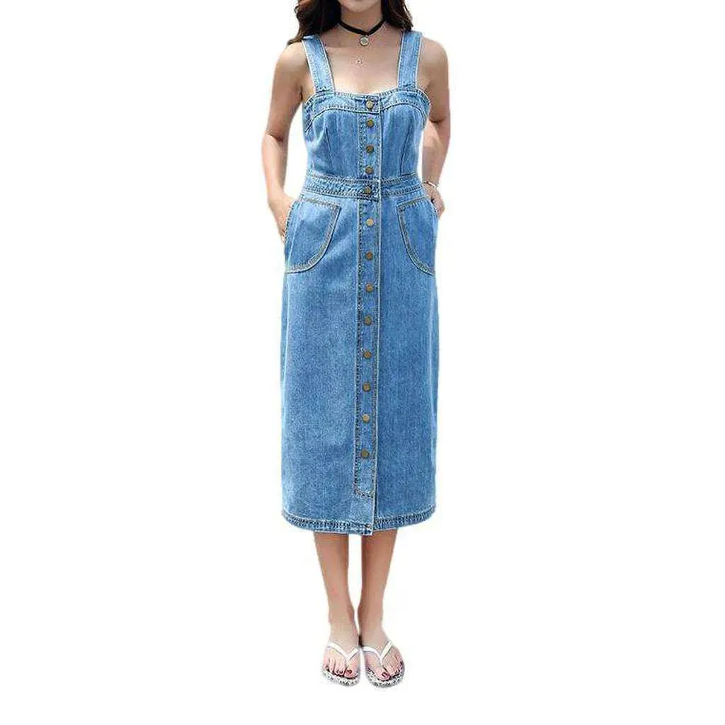 90s light denim tank dress