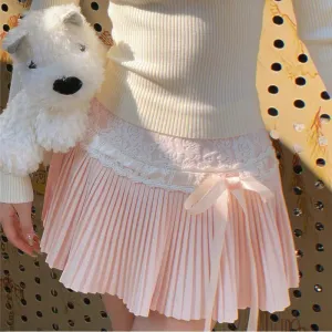 Advbridge Coquette Pleated Skirt Women Fairycore Elegant Mini Skirts Kawaii Sweet Lace Up Bow Cute Fanshion Summer Short Skirt