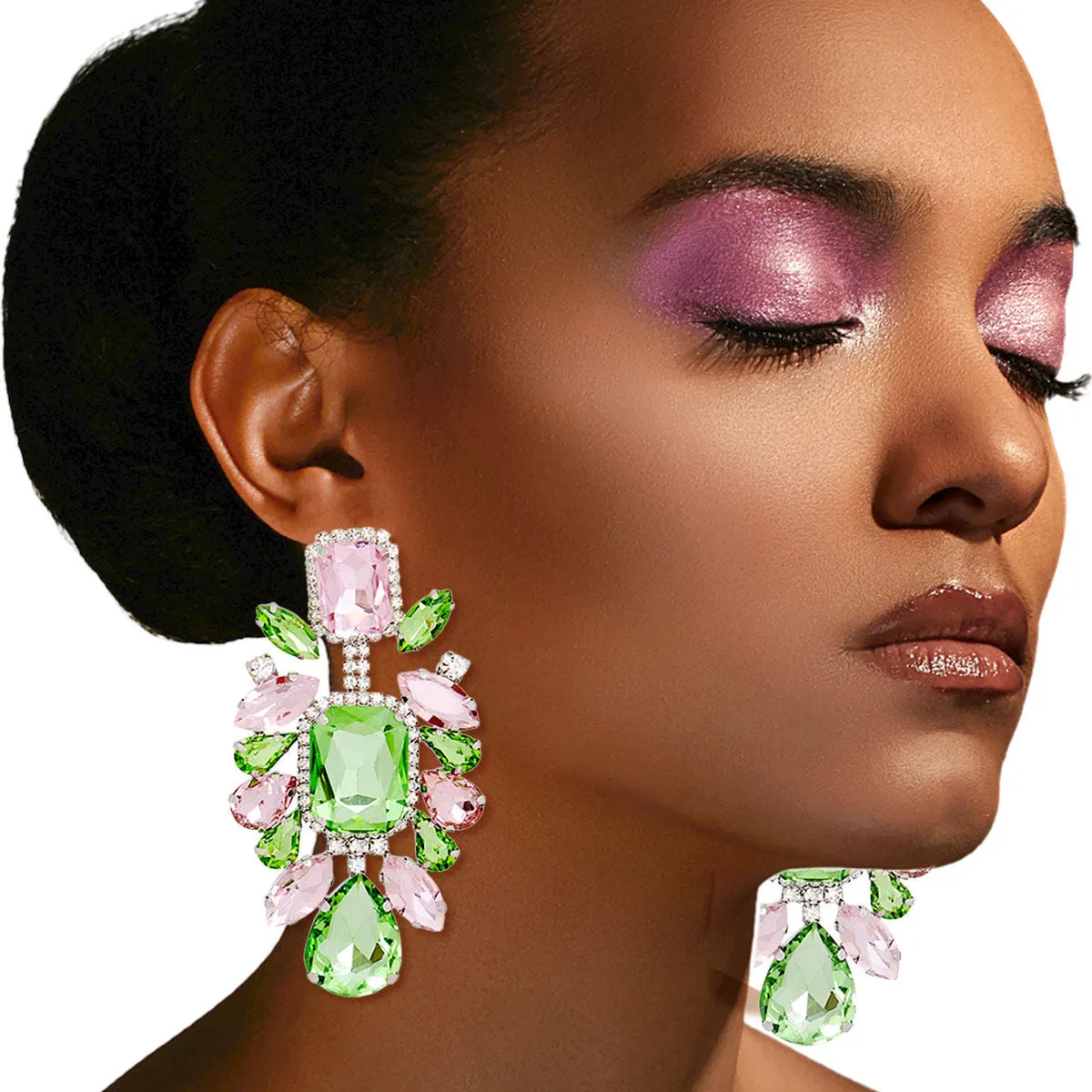 AKA Pink and Green Glass Crystal Clip Ons Alpha Kappa Alpha Inspired Earrings