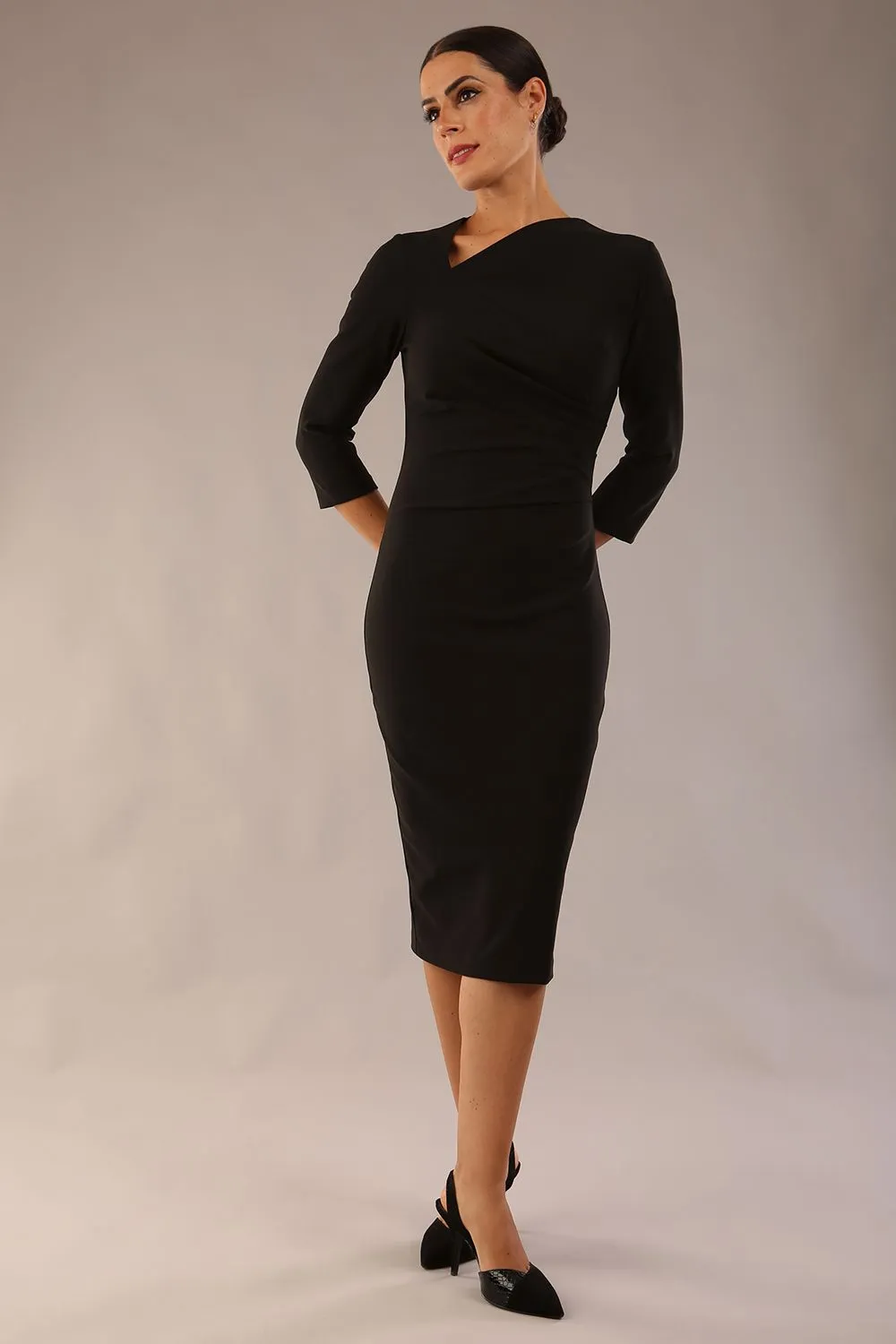 Asymetric 3/4 Sleeves Pencil Dress