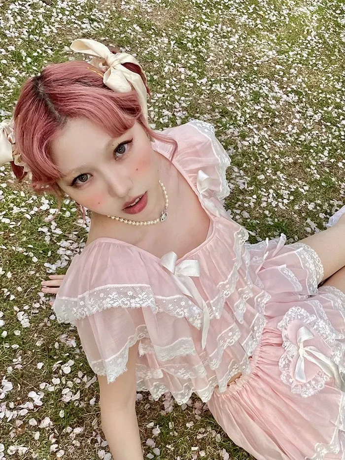 [August Unicorn] The blooming dream crop top and skirt set