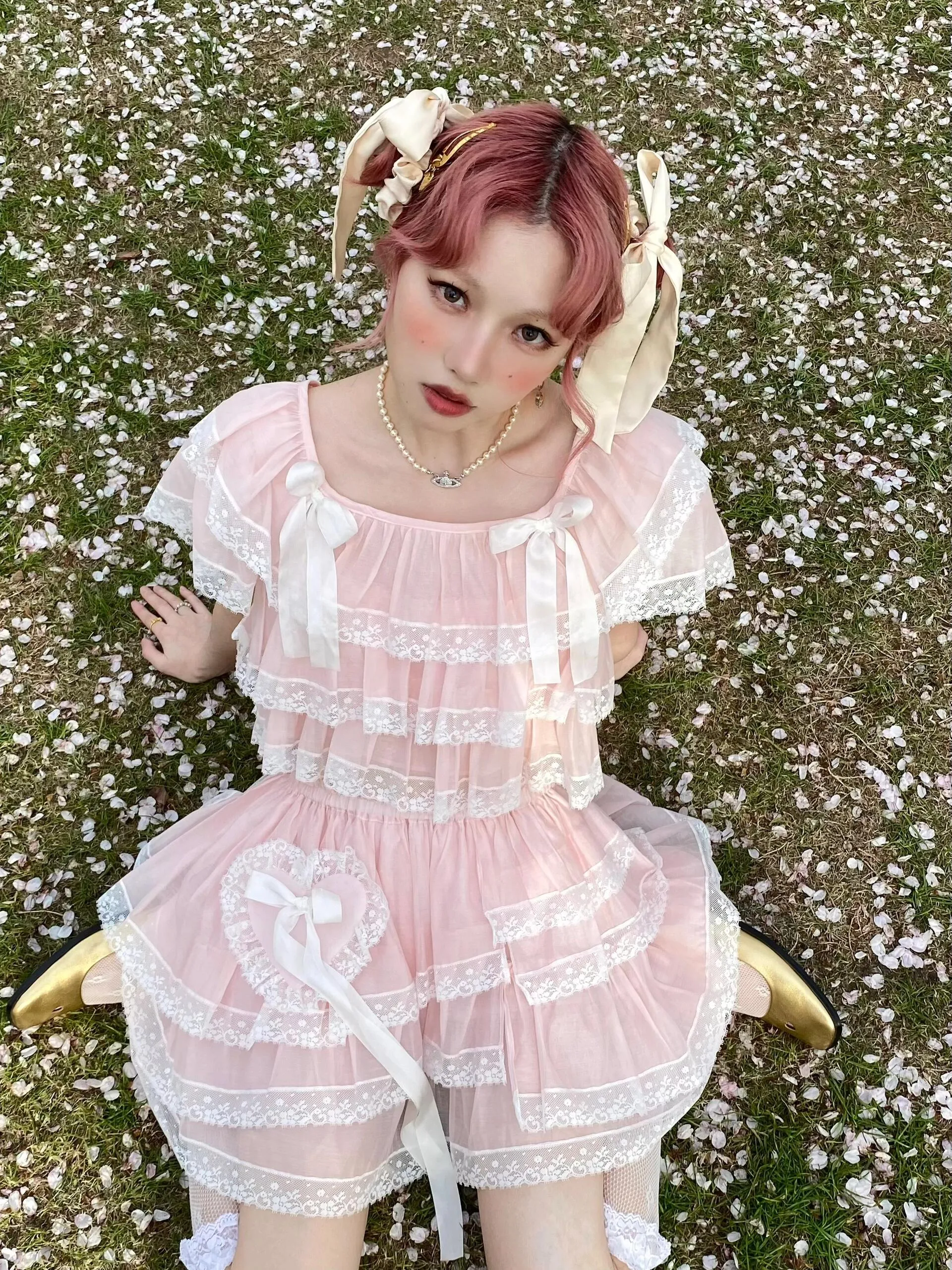 [August Unicorn] The blooming dream crop top and skirt set