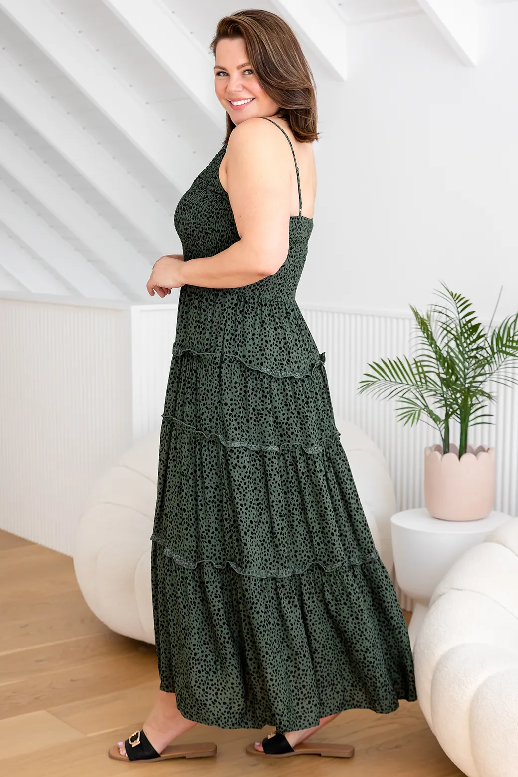 Austen Shirred Maxi Dress Khaki Speckle