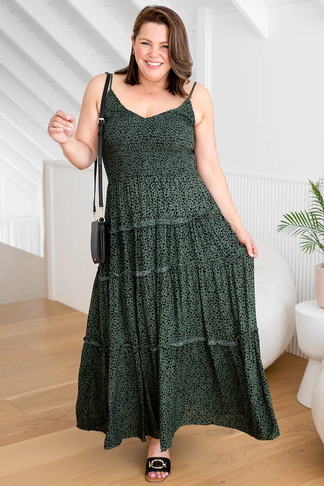 Austen Shirred Maxi Dress Khaki Speckle