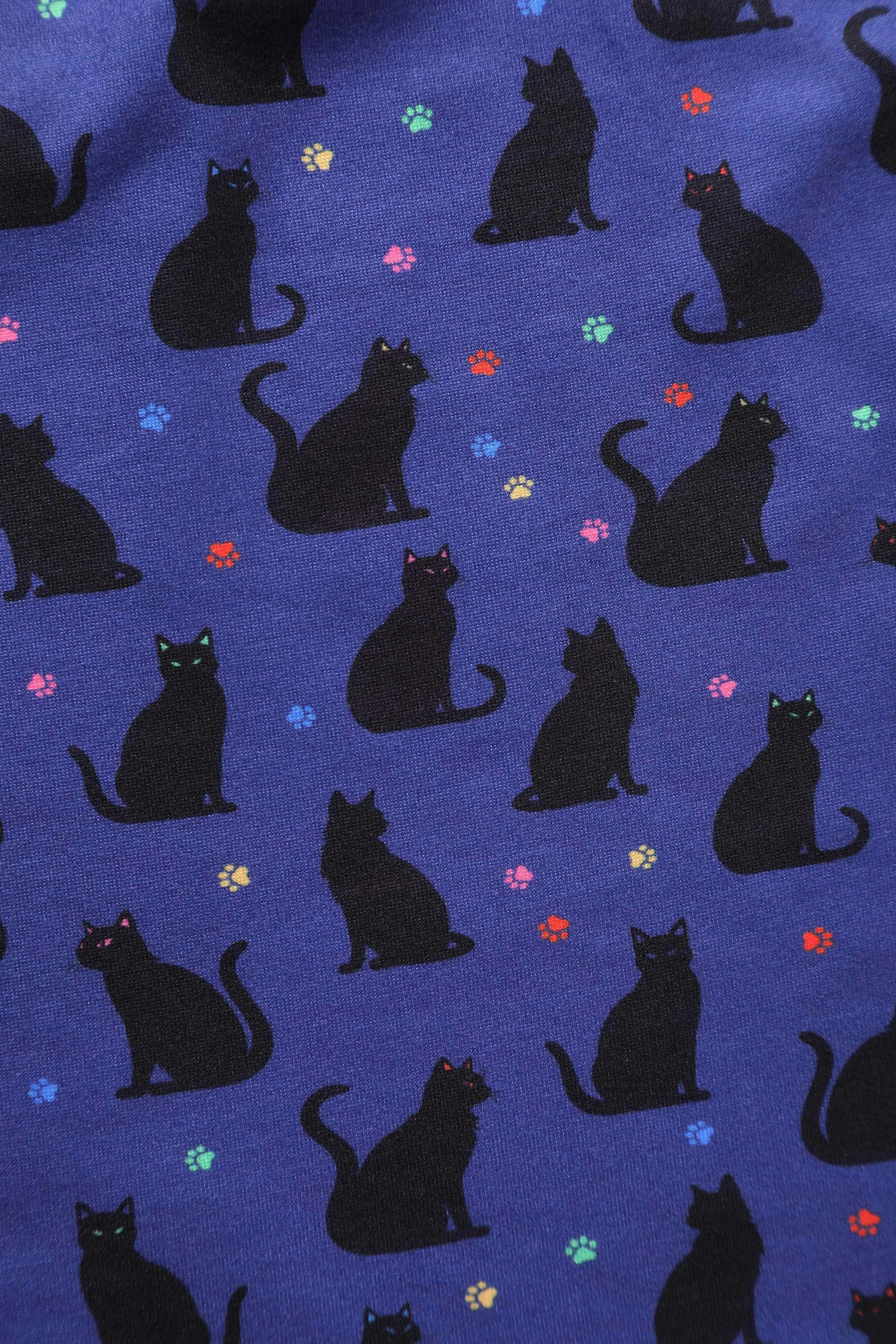 Billie Black Cat Flared Dress in Purple