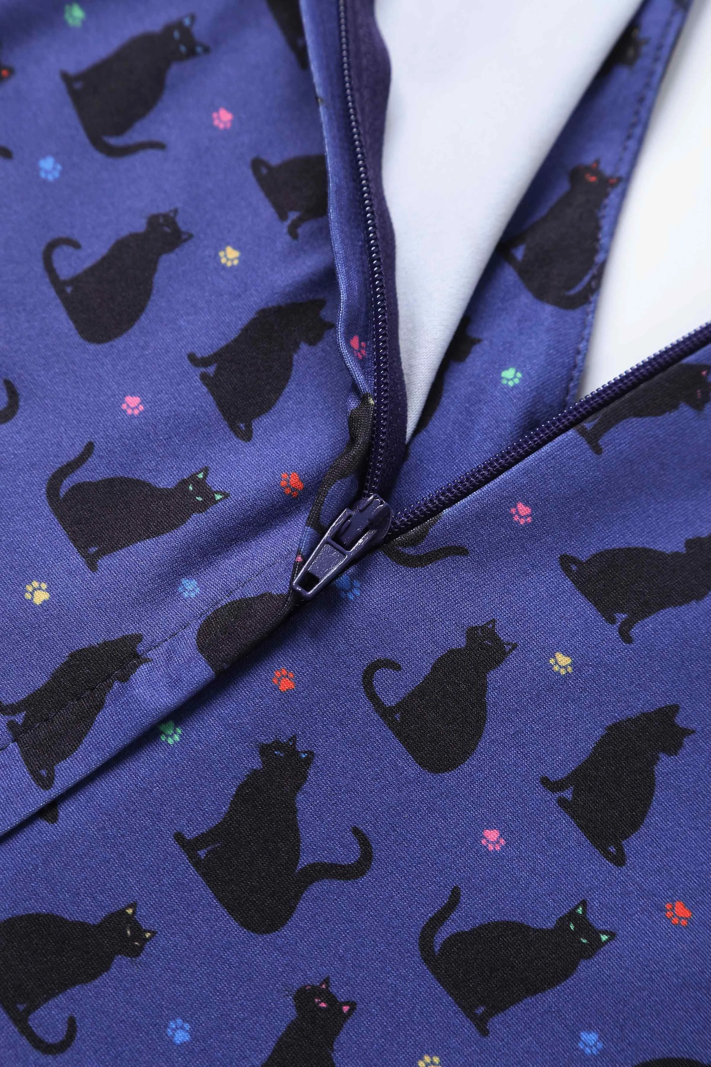 Billie Black Cat Flared Dress in Purple