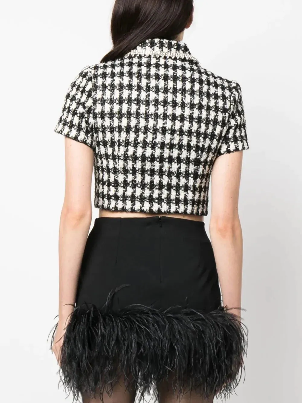 Black Check Boucle Crop Top