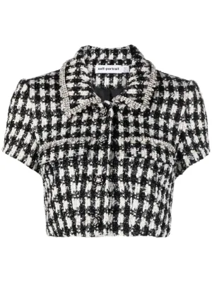 Black Check Boucle Crop Top