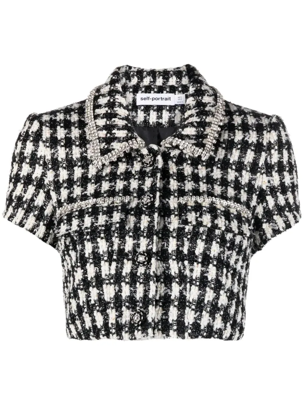 Black Check Boucle Crop Top