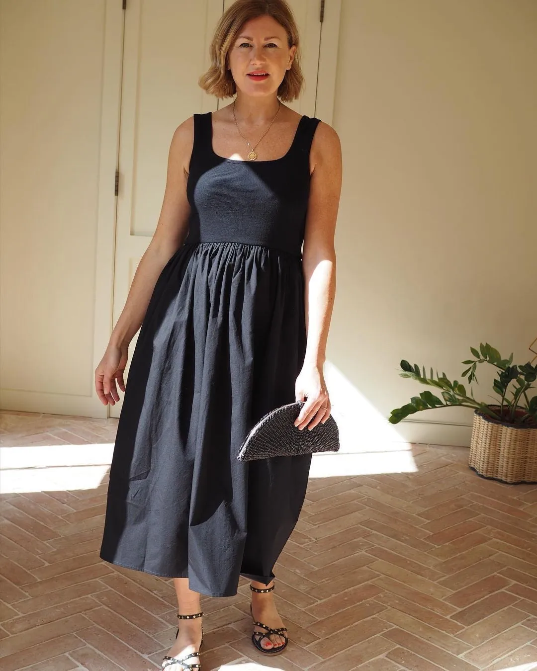 Black Jersey & Woven Mix Vest Dress by Albaray