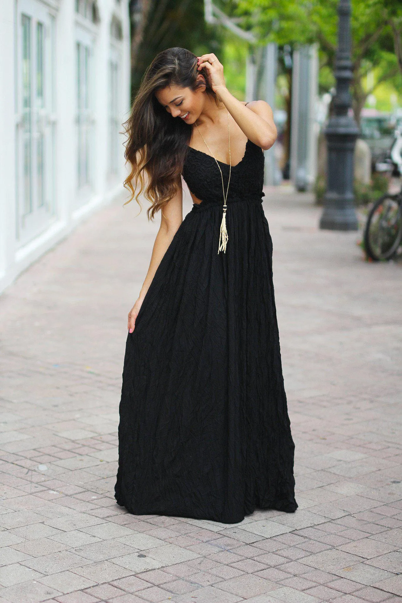 Black Lace Maxi Dress with Open Back