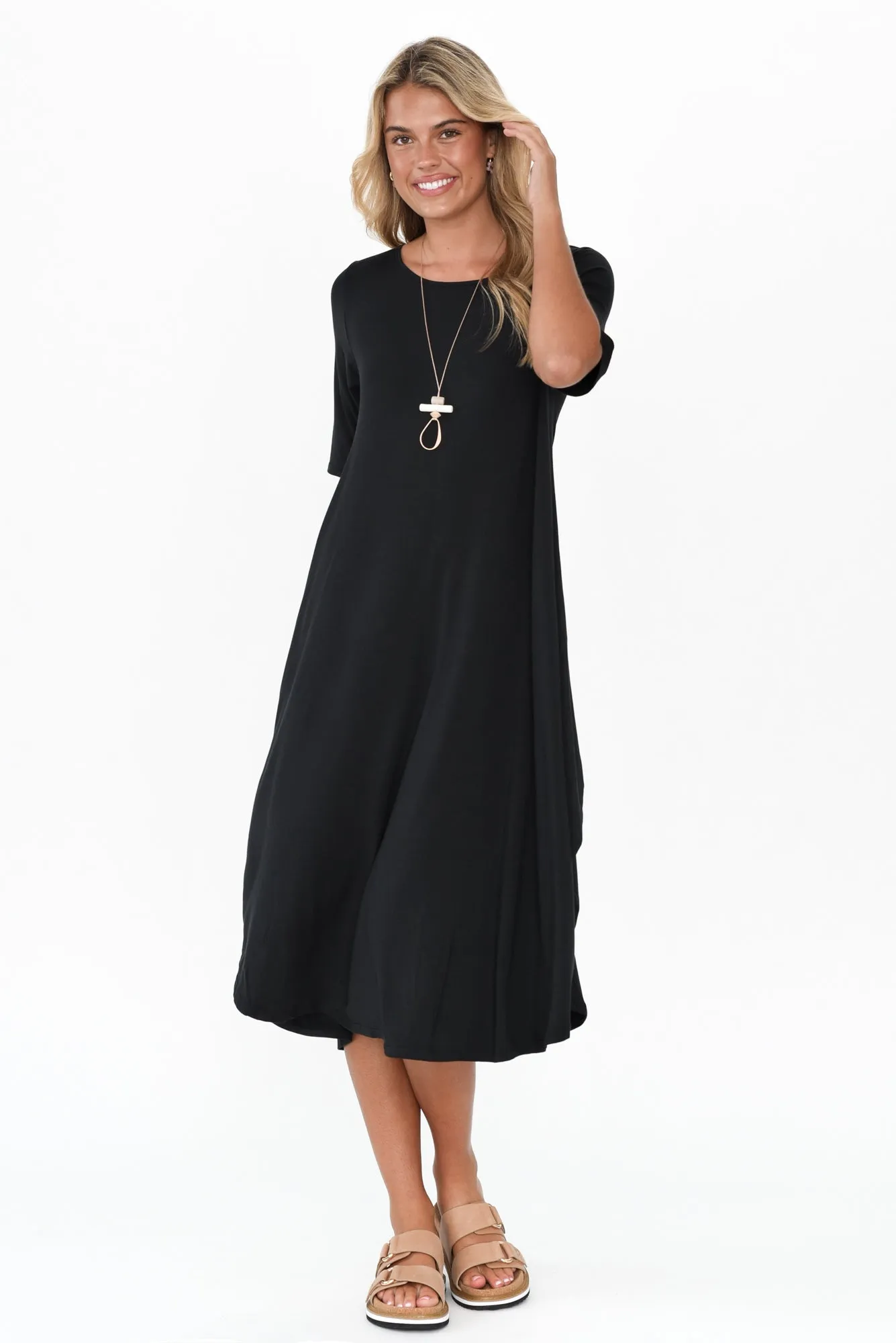 Black Micro Modal Tri Drape Dress