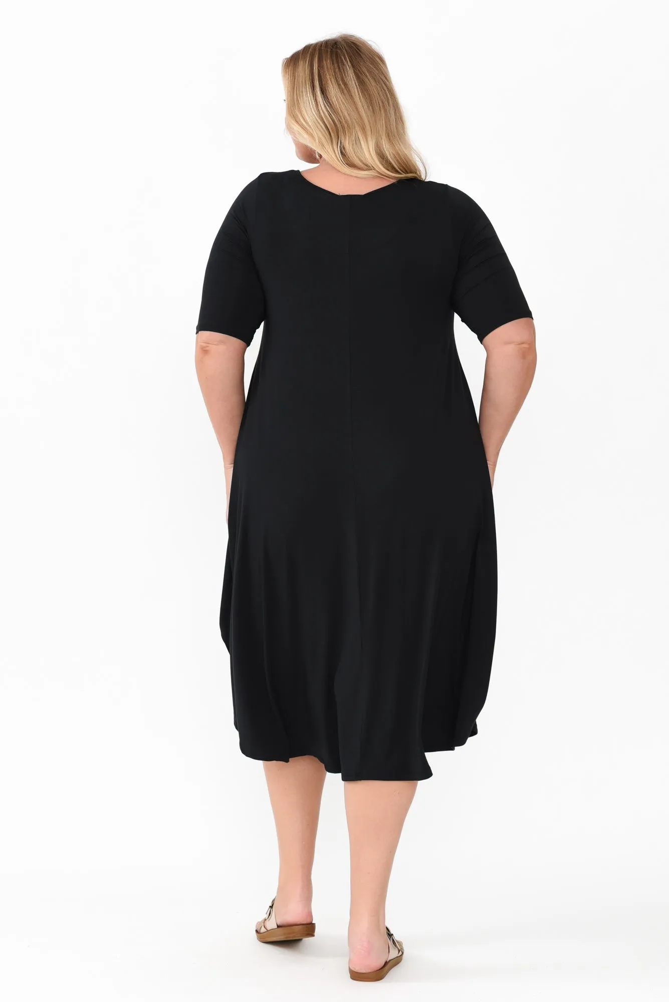 Black Micro Modal Tri Drape Dress