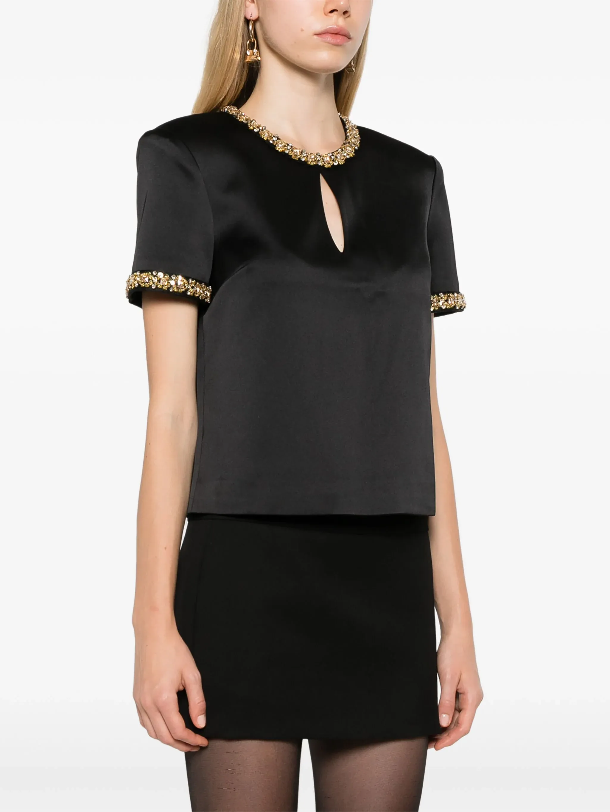 Black Satin Embellished Top