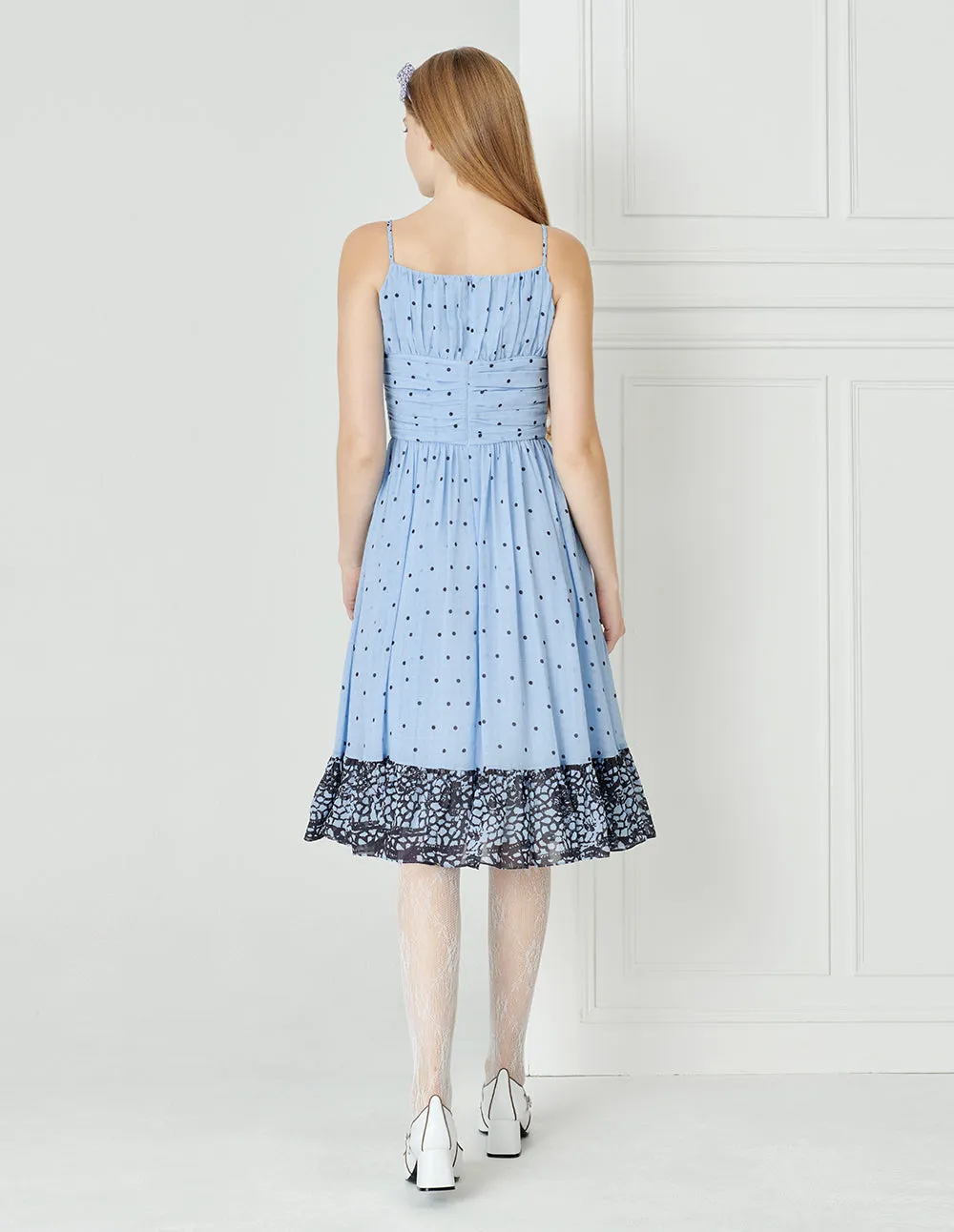 BORA AKSU Elegant V-neck pleated printed waist suspender dress