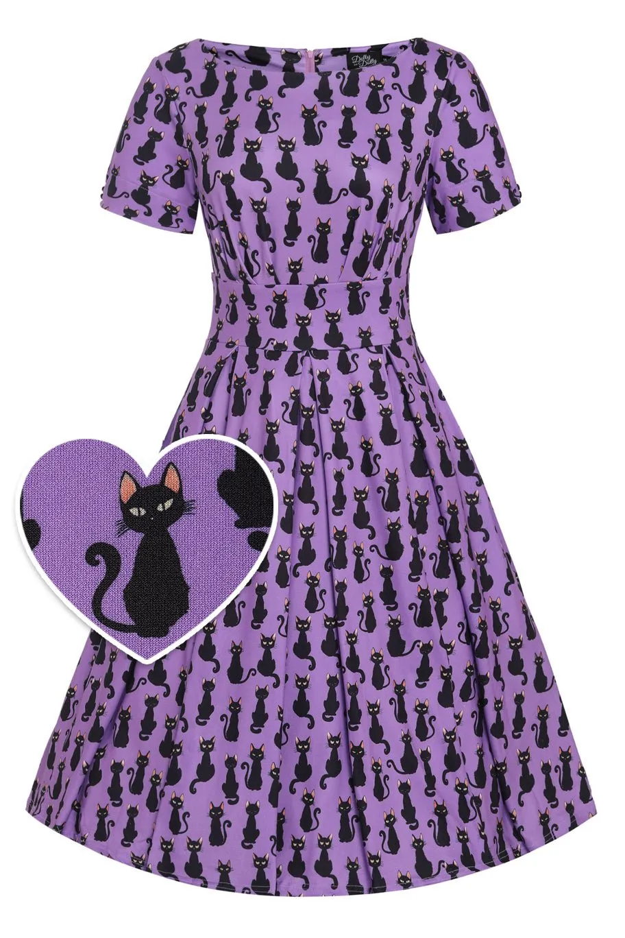 Brenda Purple Black Cat Flared Dress