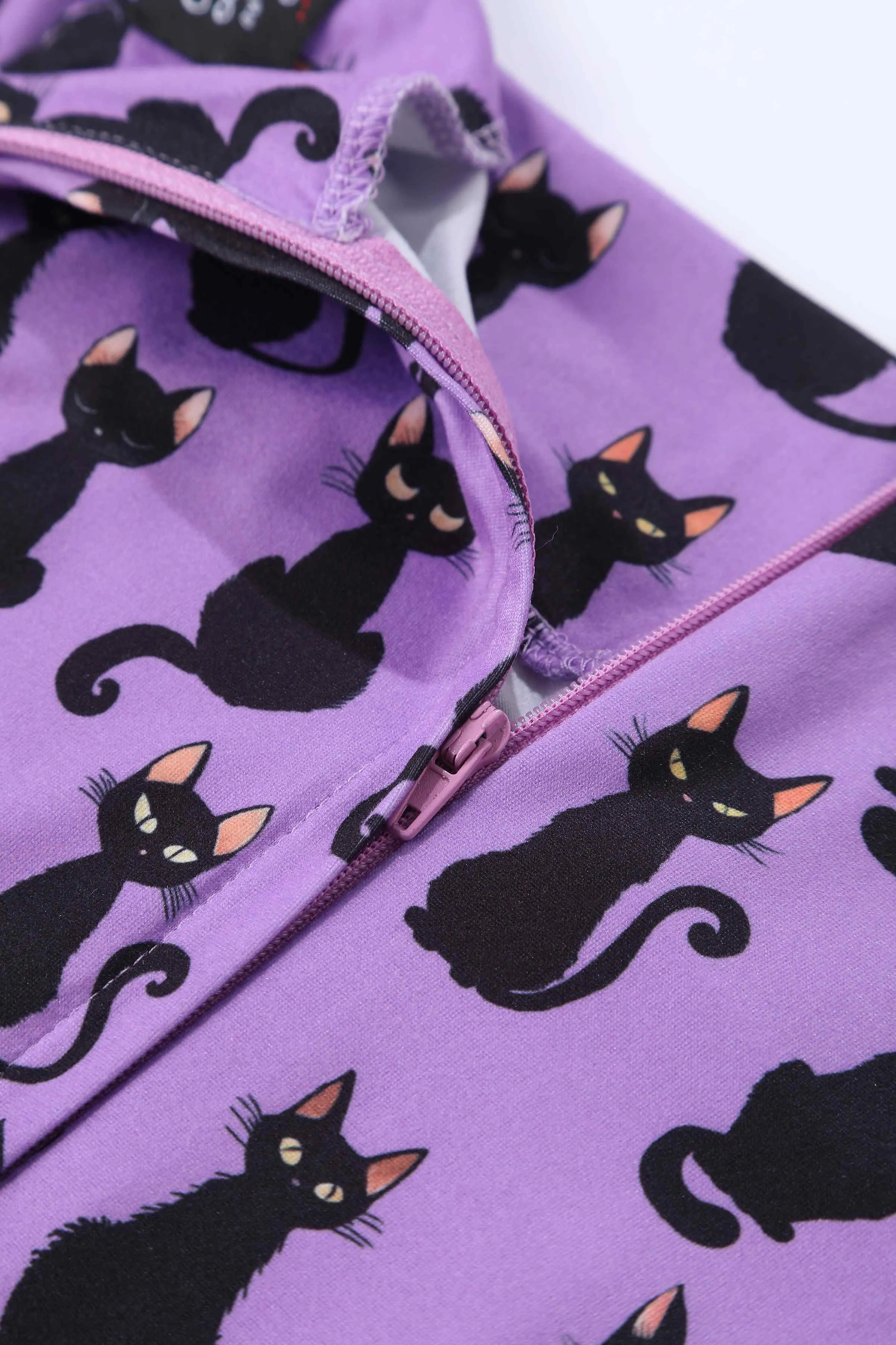 Brenda Purple Black Cat Flared Dress