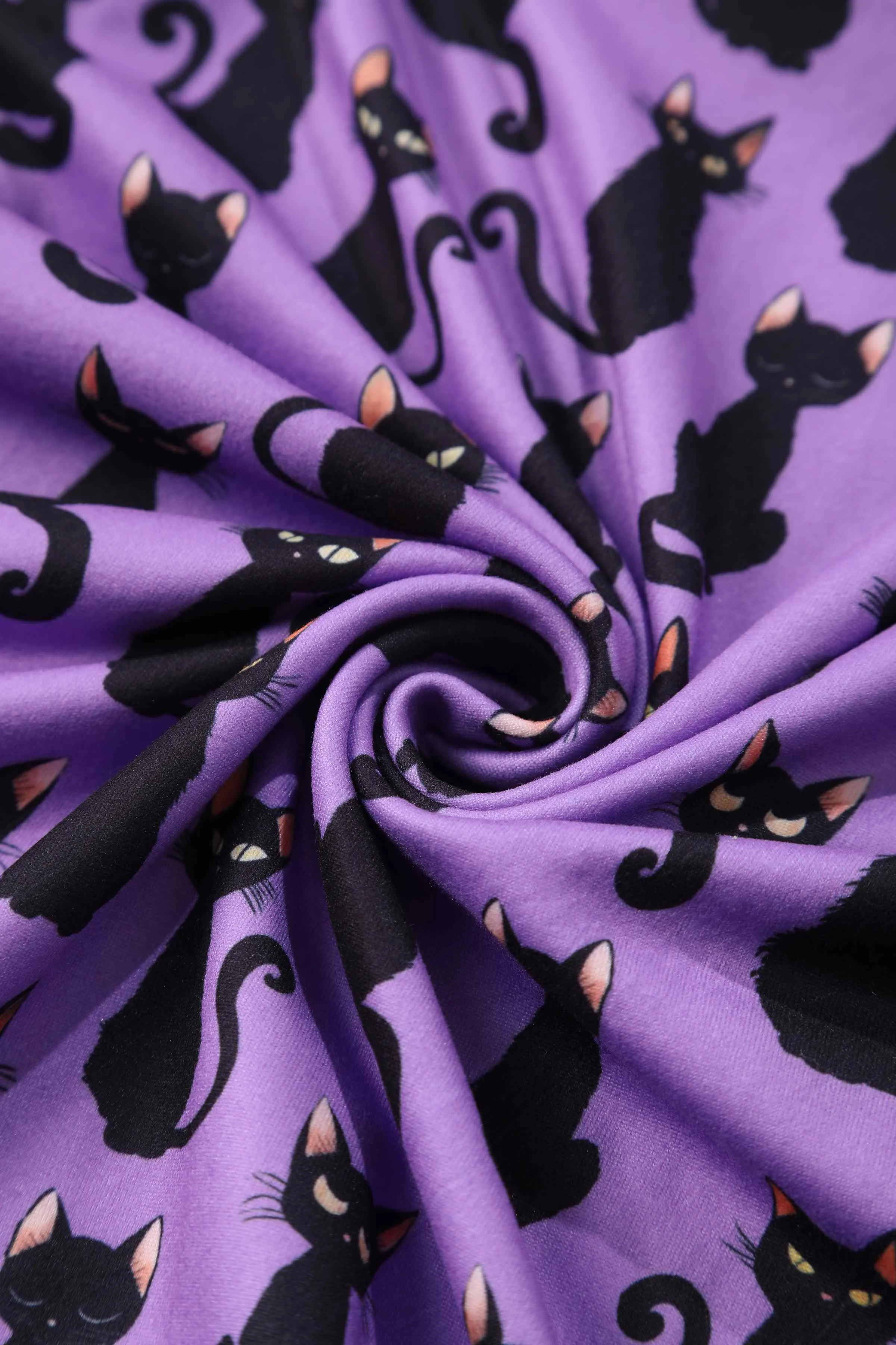 Brenda Purple Black Cat Flared Dress