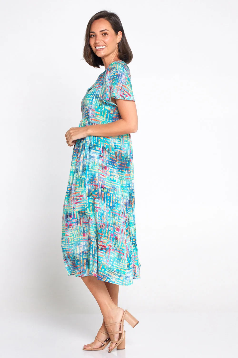 Brighton Dress - Aqua Raspberry Dapple