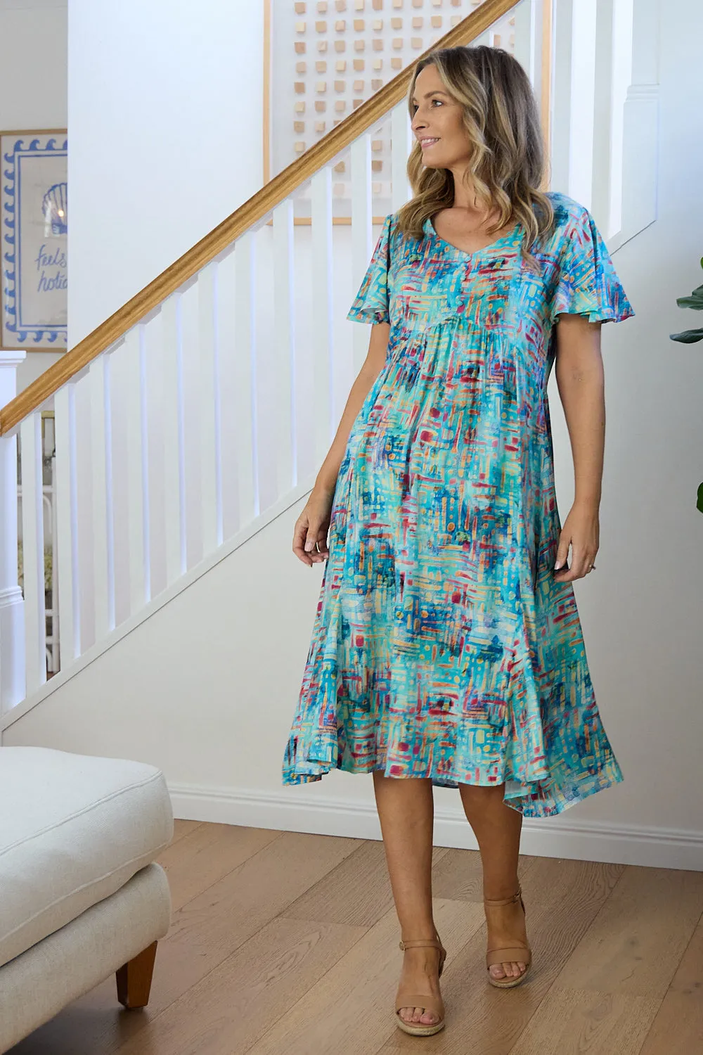 Brighton Dress - Aqua Raspberry Dapple