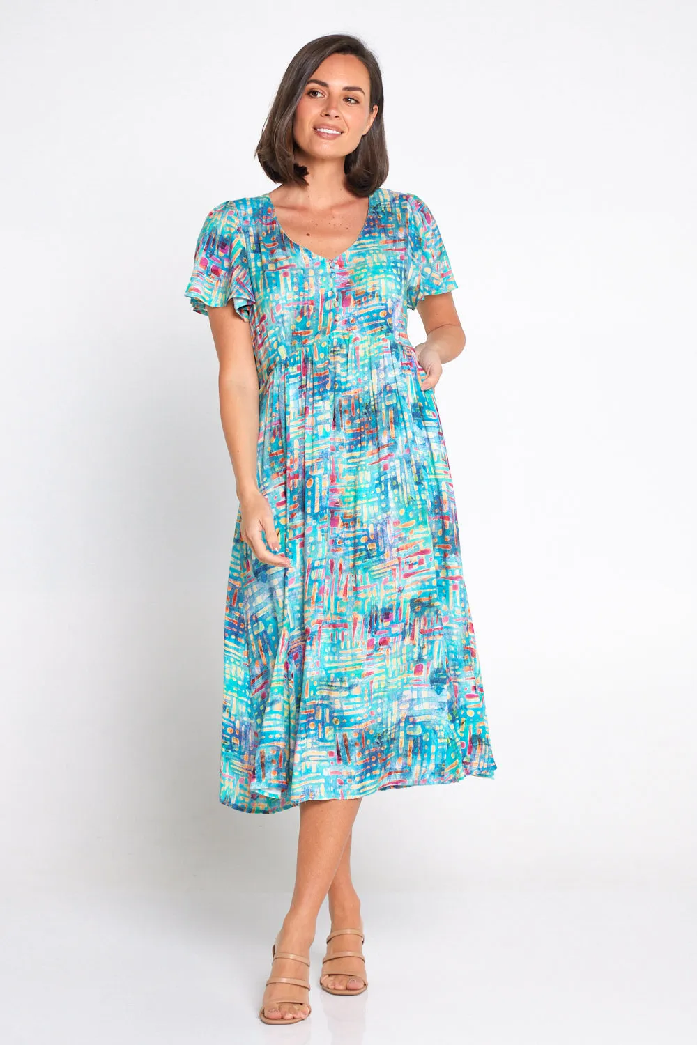 Brighton Dress - Aqua Raspberry Dapple