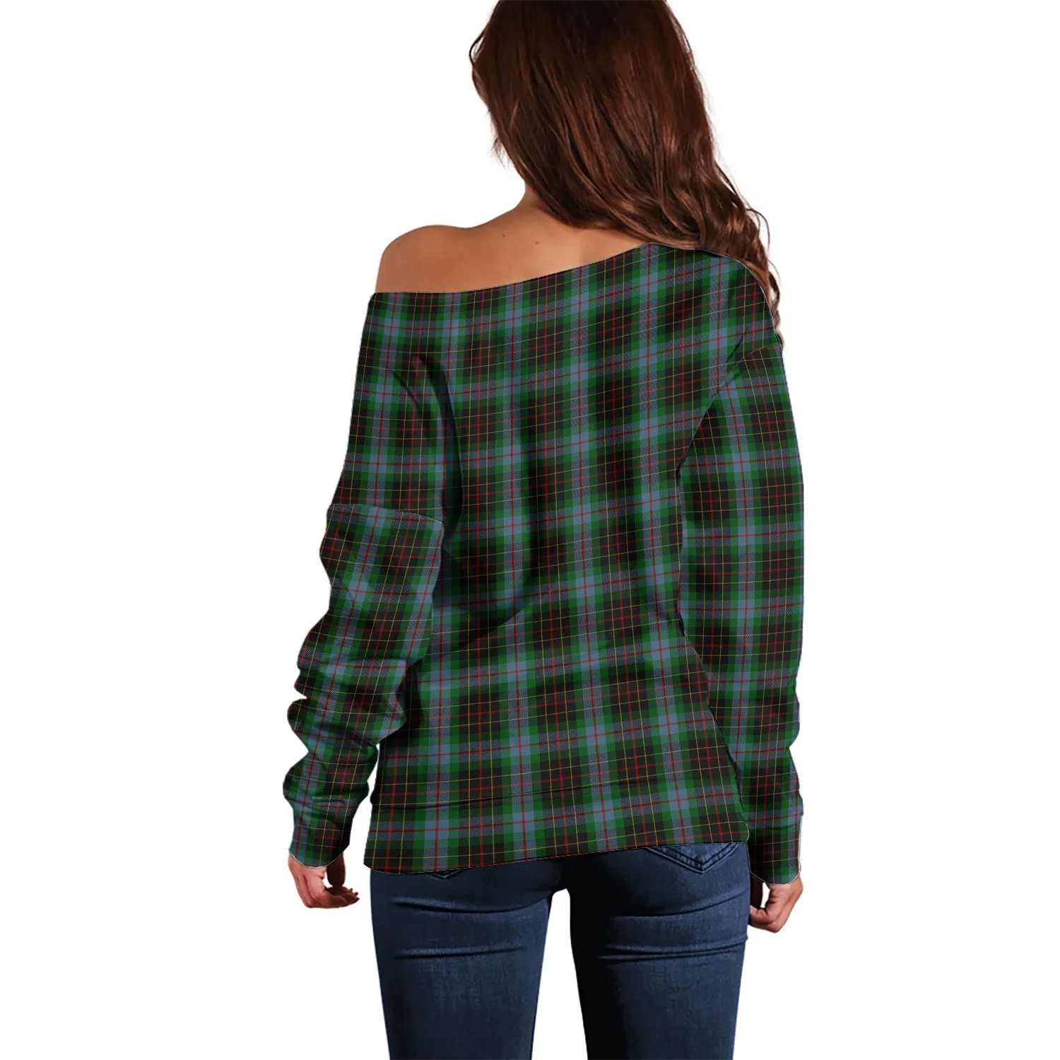 Brodie Hunting Tartan Off Shoulder Women Sweater with Family Crest