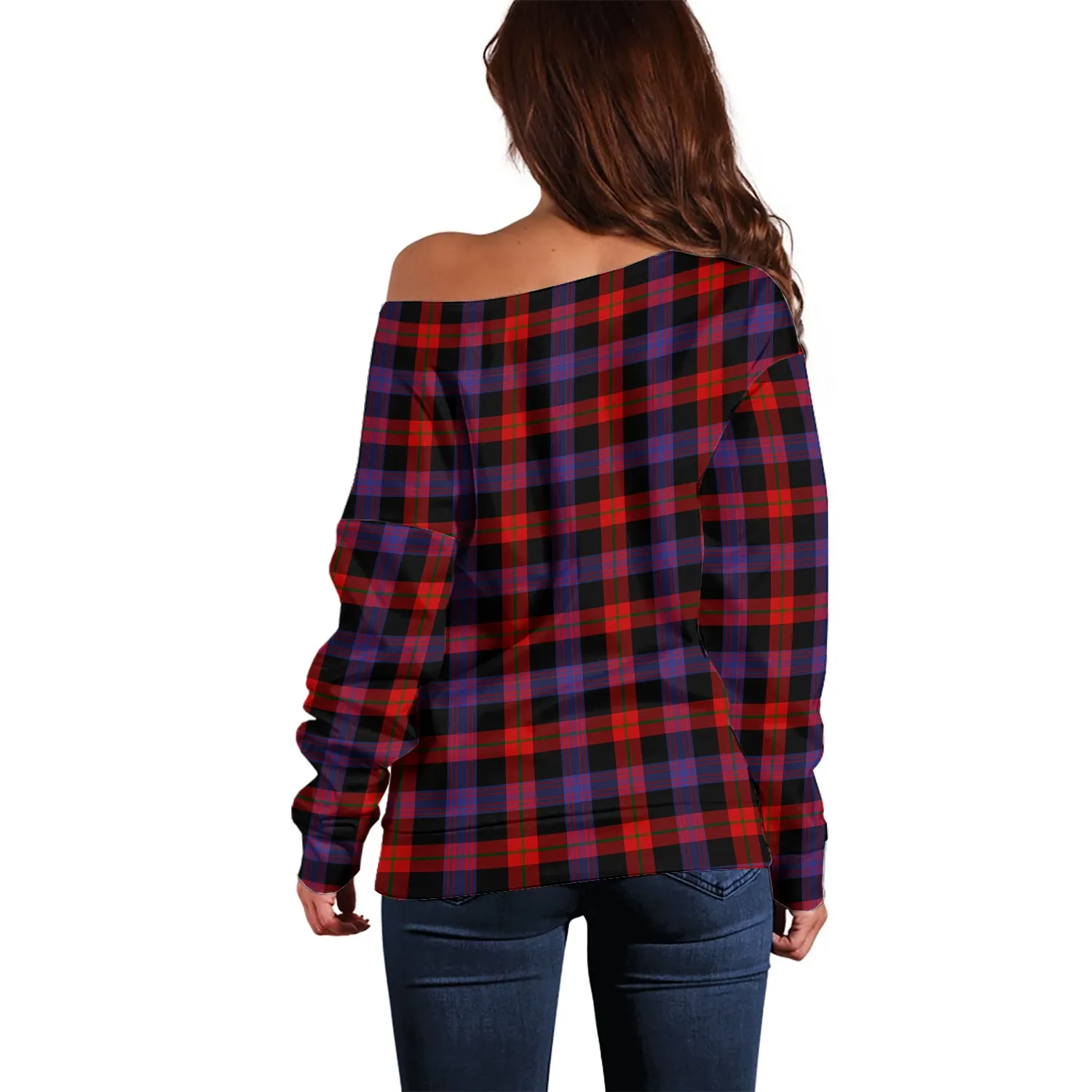 Broun Modern Tartan Off Shoulder Women Sweater