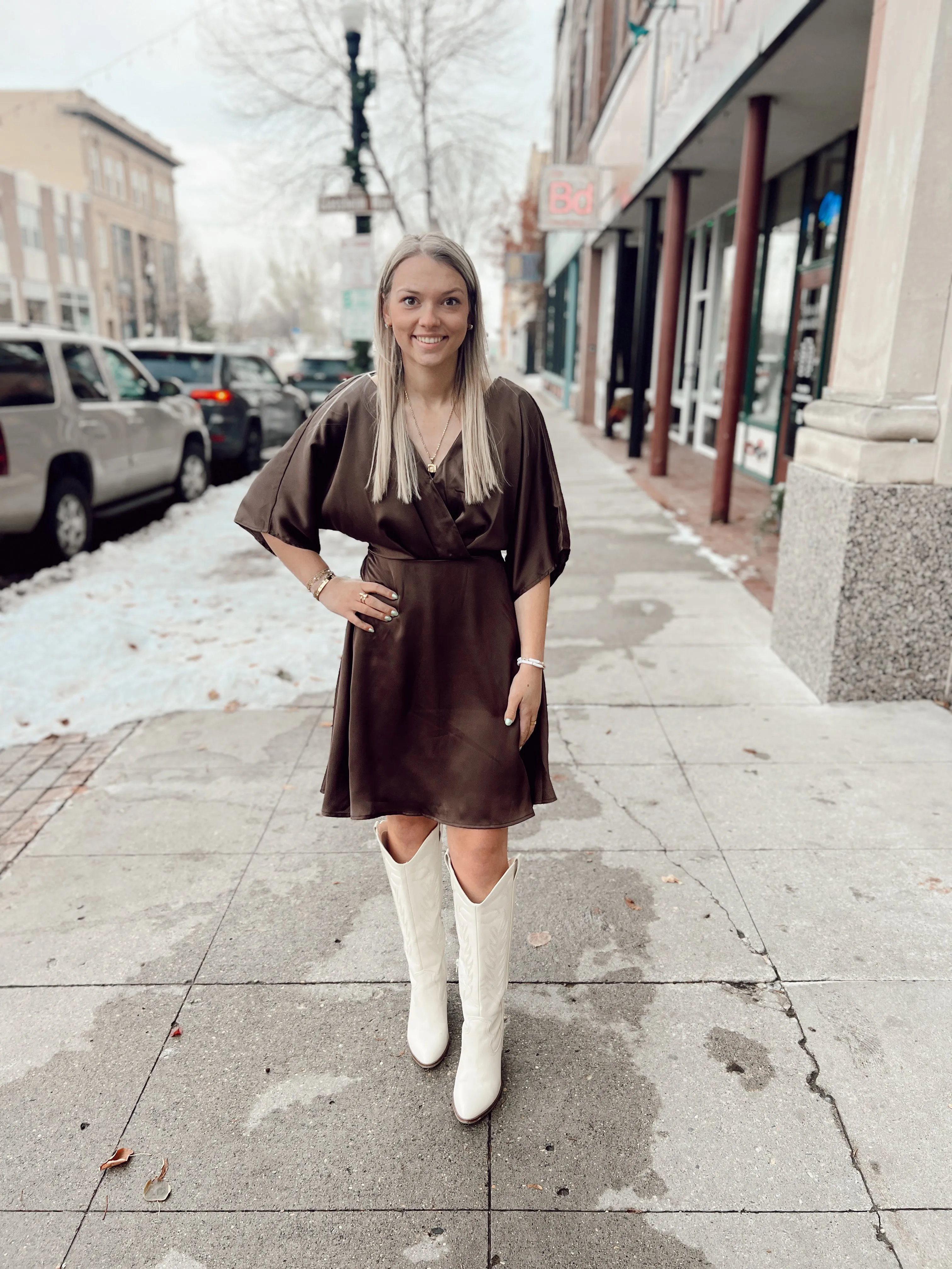 Brown Kimono Sleeve Dress