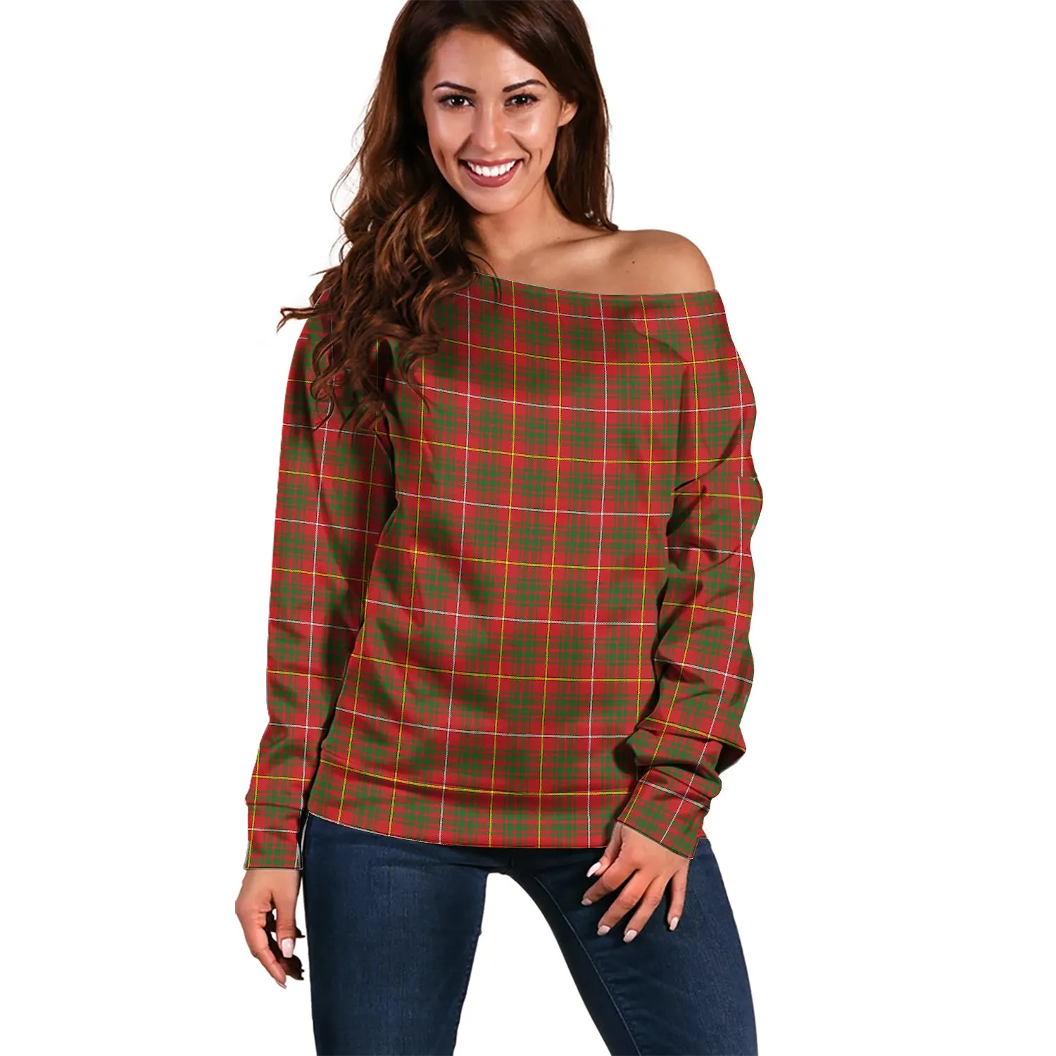 Bruce County Canada Tartan Off Shoulder Women Sweater