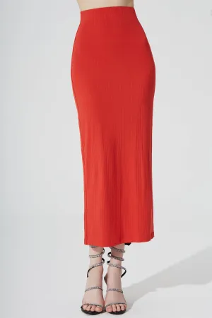 Calista Knitted Slit Skirt - Scarlet