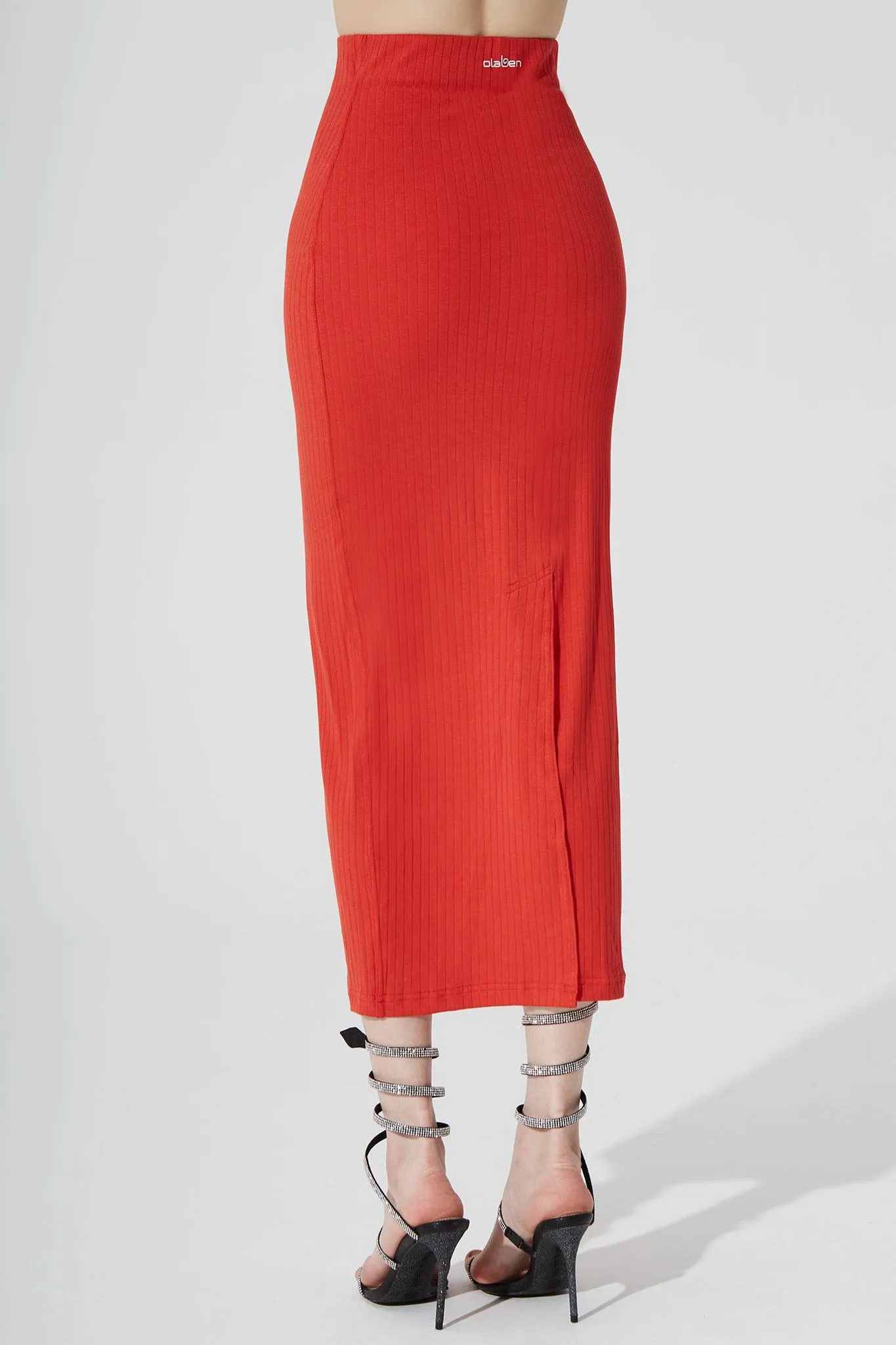 Calista Knitted Slit Skirt - Scarlet