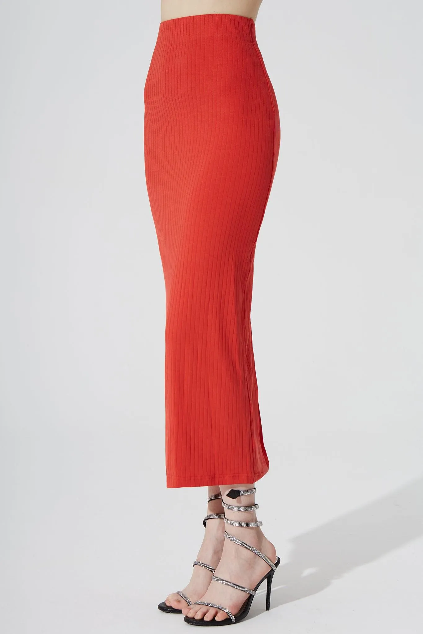 Calista Knitted Slit Skirt - Scarlet