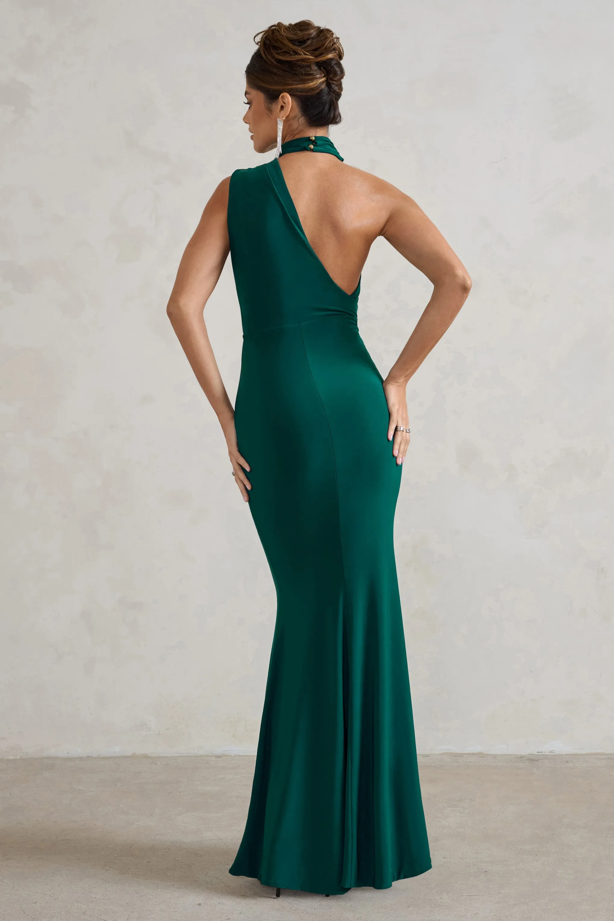 Capucine | Bottle Green One Shoulder Draped Maxi Dress