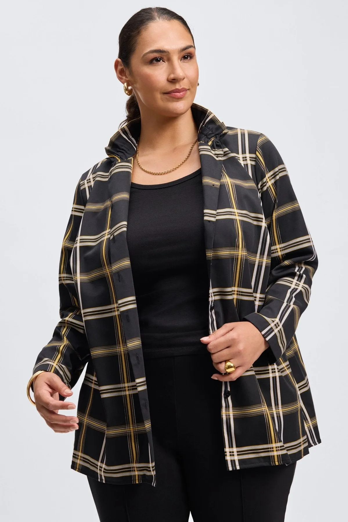 Carolina Plus No Iron Gold & Silver Lurex Plaid Shirt Jacket