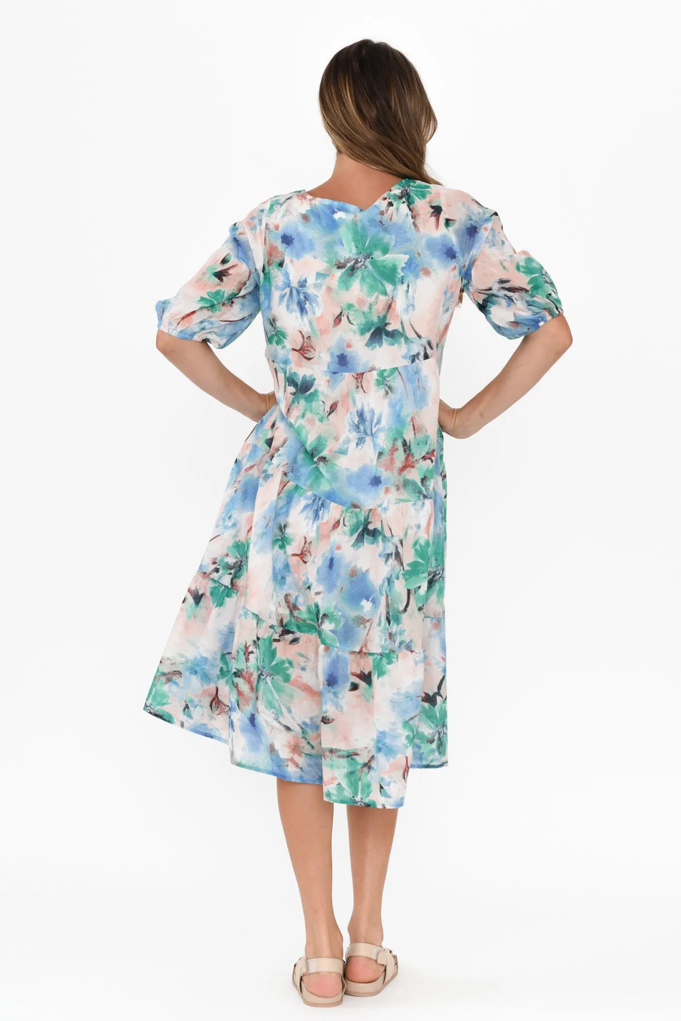 Cecca Blue Floral Cotton Tier Dress