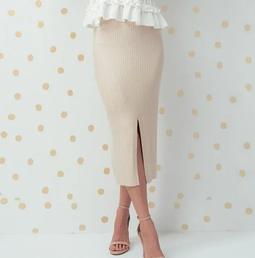 Check Out The Sky Tan Midi Skirt