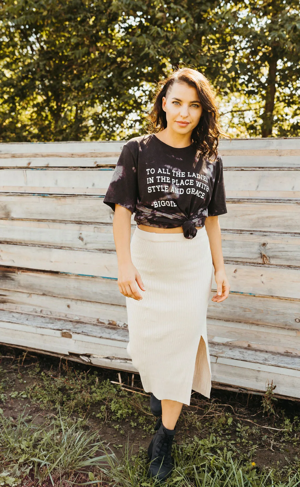 Check Out The Sky Tan Midi Skirt