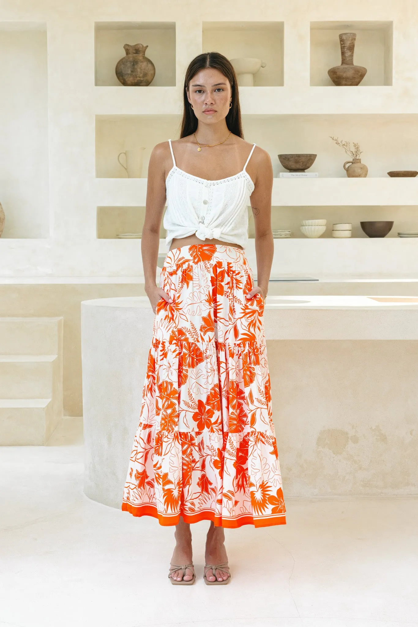 Chiara Orange Tropical Maxi Skirt