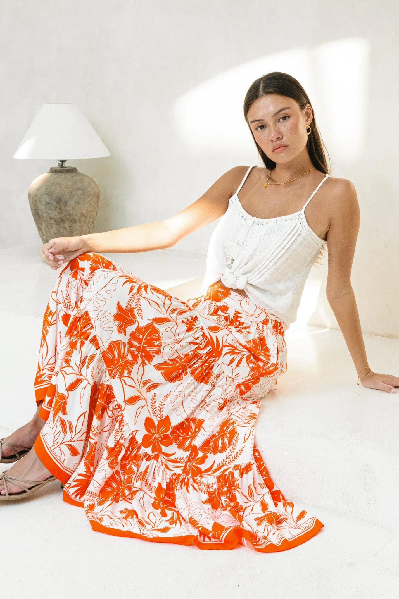 Chiara Orange Tropical Maxi Skirt