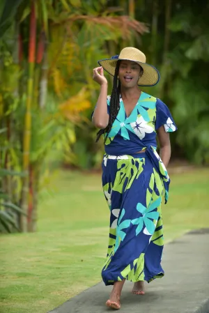 Cora Spearman Hawaii WOMENS Mod Aloha Navy Pleated Maxi Skirt