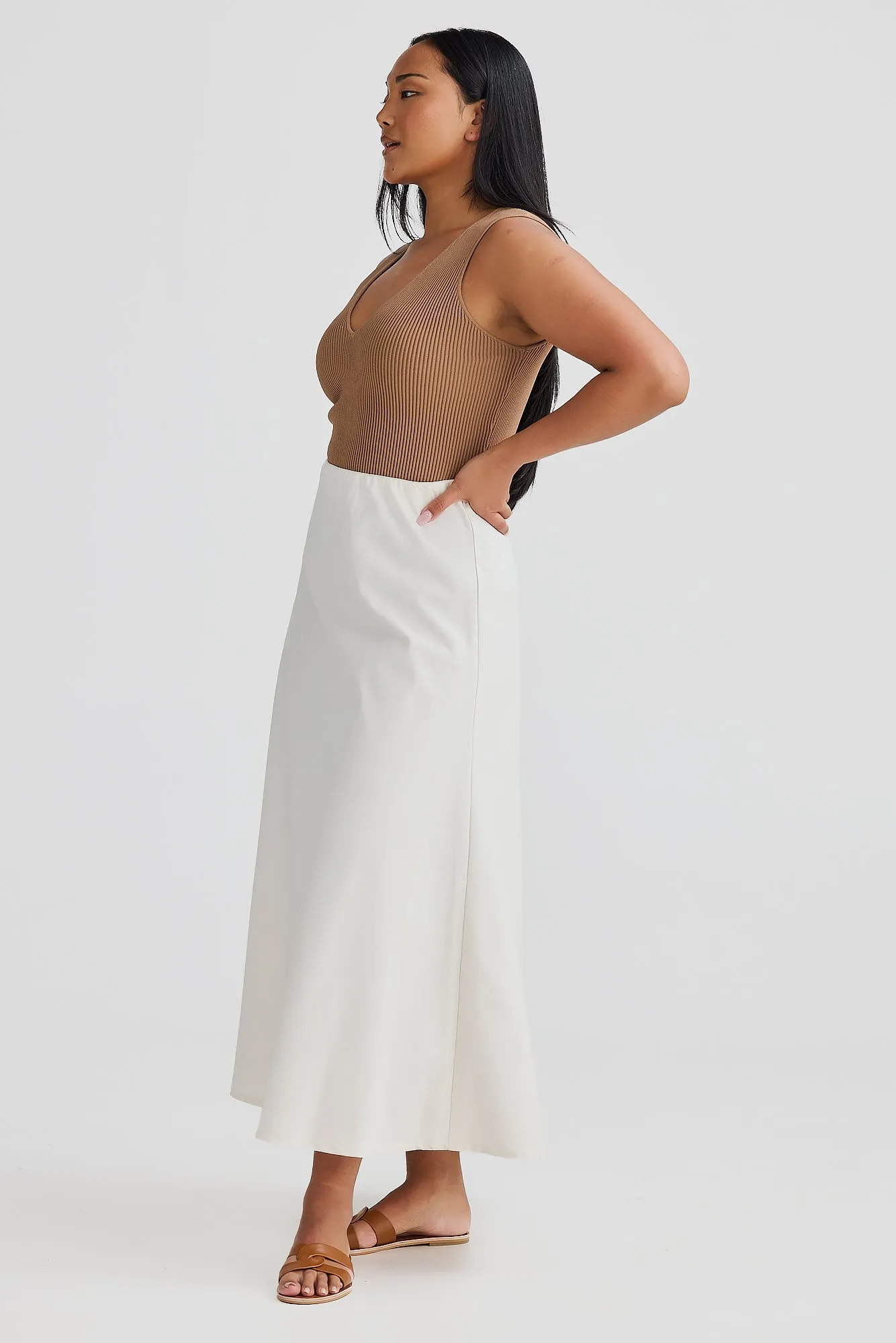 Core Linen Slip Skirt - Natural