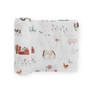 Cotton Muslin Swaddle Blanket - Farmyard