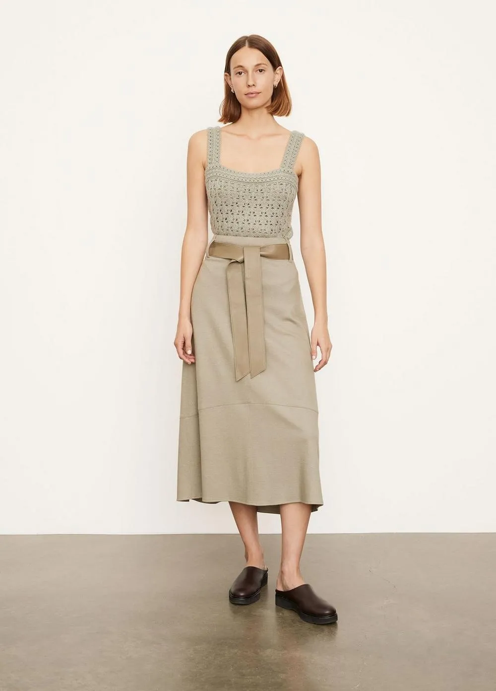 Cozy Belted Paneled Skirt in Moon Moss