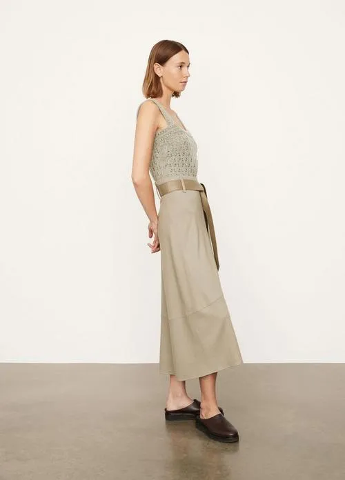 Cozy Belted Paneled Skirt in Moon Moss