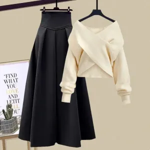 Crop Sweater & Pleated Skirt 2 Piece Set