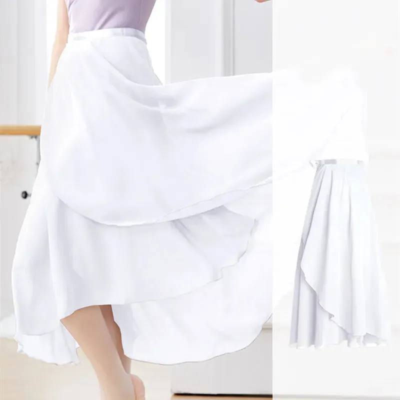 Dance Skirt Women Long Chiffon Ballet Ballroom Waist Tie Skirt