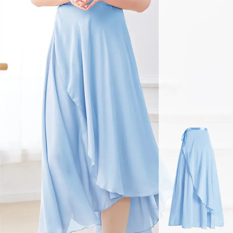 Dance Skirt Women Long Chiffon Ballet Ballroom Waist Tie Skirt