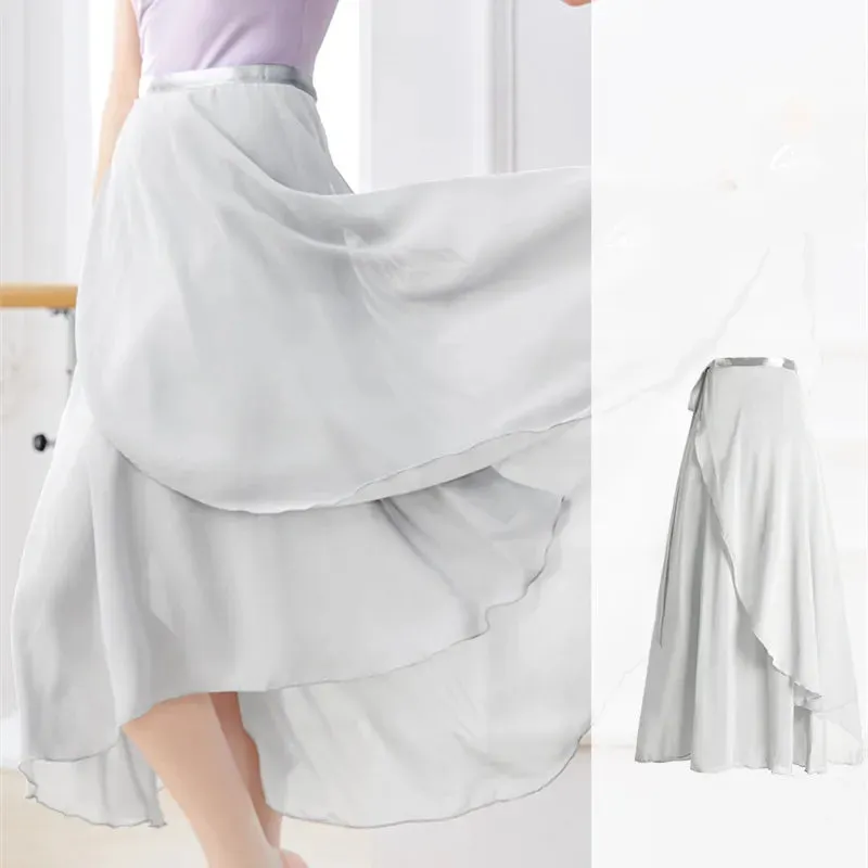 Dance Skirt Women Long Chiffon Ballet Ballroom Waist Tie Skirt