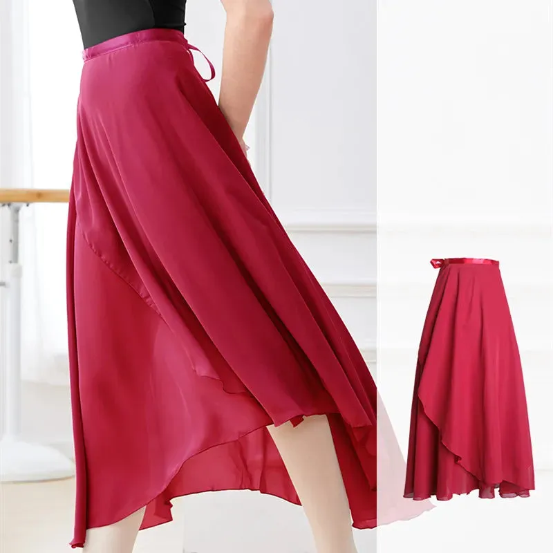 Dance Skirt Women Long Chiffon Ballet Ballroom Waist Tie Skirt